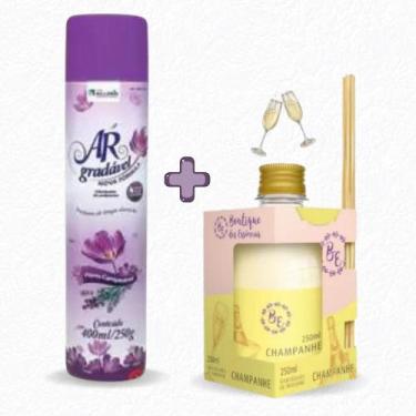 Imagem de Kit Odorizador Spray Ambiente Tipo Bom Ar 400ml + Aromatizador Champan