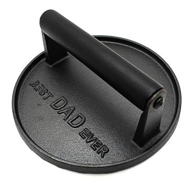 Imagem de Utensílios de cozinha BEST DAD EVER Prensa para churrasqueira de ferro fundido resistente, prensa de hambúrguer, prensa de bacon, prensa de carne, hambúrguer, prensa de grelha, prensa plana redonda