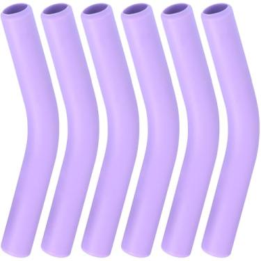 Imagem de YALOJE 6 peças de pontas de canudo de silicone de grau alimentício, pontas de cotovelo de palha de metal reutilizáveis, capas de palha de borracha resistente à temperatura ponta de substituição para