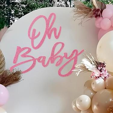 Imagem de Placa de fundo Oh Baby para chá de bebê - Faixa de feltro para festa de bebê menino menina decorações de chá de bebê revelação de gênero para fotografia de festa de primeiro aniversário - Rosa