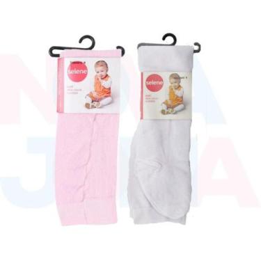 Imagem de Meia Calça Algodão Bebê Selene C/02 Un Rosa E Branca, 5-12 meses