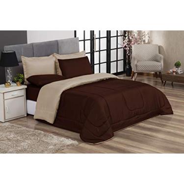 Imagem de Edredom Cobre Leito Primor Casal Queen Kit 6 Pçs Marrom e Bege Casa Dona