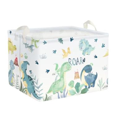 Imagem de Clastyle Adorável Aquarela Dinossauro Verde Prateleira Cesta Vulcão Folha De Palmeira Caixa Armazenamento Dobrável Retângulo Roupas Livros Brinquedo Cubo, 36L