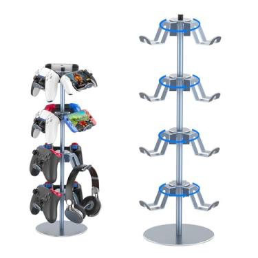 Imagem de DGPCT 4 Tiers 360 Degree Rotatable Game Controller Stand for PS5 Xbox Nintendo Switch PS4, Aluminum Alloy Headset Controller Holder for Desk, Universal Gaming Headphone Stand Organizer Rack, Grey