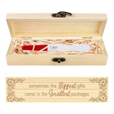 Imagem de CHGCRAFT Caixa de presente de madeira com estampa de cantos de flores para teste de gravidez com fita de ráfia e cadeado para presente para pai marido, 20 x 5 x 3 cm