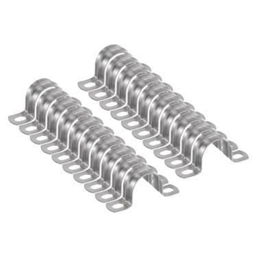 Imagem de HARFINGTON 10 braçadeiras de conduíte de 32 mm de 32 mm, braçadeira de tubo M32 U, correia rígida de aço inoxidável, suporte em forma de U com dois furos para fixação de fio de mangueira de tubo,