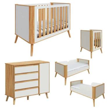 Imagem de Mini Berço Com Cômoda Quarto De Bebê MDF Off White Amendoa - BEBE E CI