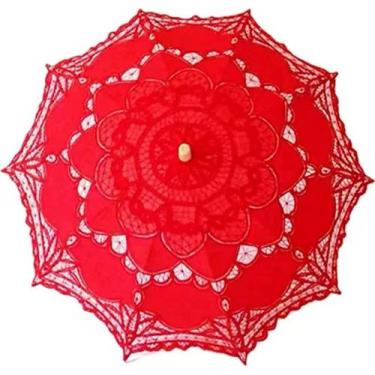Imagem de Guarda-sol de renda Bestage 30.7 feminino vermelho estilo vintage