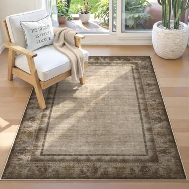 Imagem de LIVEBOX Tapete lavável 7,5 x 12,7 cm com bordas modernas, antiderrapante, pequeno tapete de entrada, marrom, vintage, neutro, clássico, para quarto, sala de estar, tapete de pelo baixo para cozinha