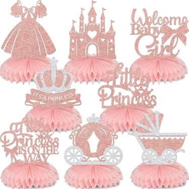 Imagem de SJcysrilla 8PCS A Little Princess is on the Way Honeycomb Centerpieces Princess Themed Baby Shower Decorations for Girl Rose Gold Glitter