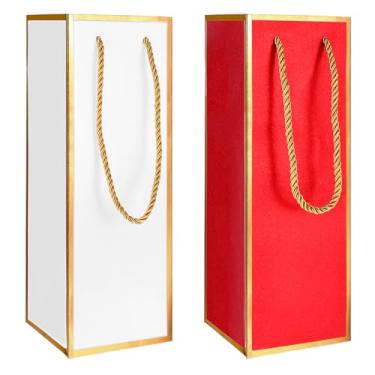 Imagem de 4 sacos de presente de vinho para garrafas de vinho, 10 x 10 x 13 cm, sacos de presente com alças com estampa de folha dourada, sacos de licor reutilizáveis para festa de casamento, aniversário