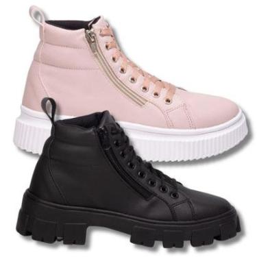 Imagem de Kit Tênis Feminino Cano Longo Rosa + Coturno Feminino Preto. Estilo Skate-Feminino