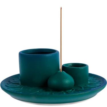 Imagem de UKQRRTC Porta-palitos Palo Santo, queimador de cerâmica Palo Santo, elegante suporte para queimador de incenso, suporte de vela sem esforço para limpar sálvia para sala de meditação e ioga (azul)