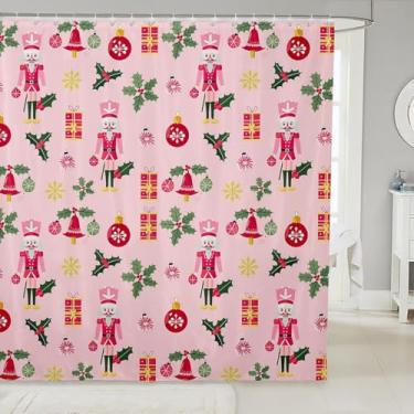 Imagem de Feelyou Cortinas de chuveiro de Natal rosa quebra-nozes 183 x 183 cm linda cortina de banheiro guarda real Natal floco de neve impermeável tecido de poliéster presentes para crianças, meninos, meninas