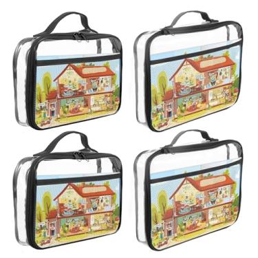 Imagem de DJAPWPX 4 peças, estojo de armazenamento de jogos de tabuleiro, impermeável, com fecho de zíper, bolsa de armazenamento de blocos de brinquedos com bolso de malha para viagens em casa