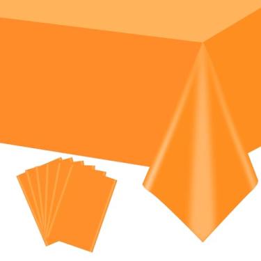 Imagem de mwellewm 6 peças de toalha de mesa de plástico descartável, toalha de mesa laranja retangular sólida para aniversário, casamento, formatura, piquenique, festa, decoração de casa