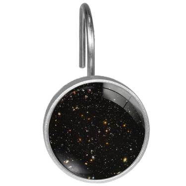 Imagem de Universe Galaxy, conjunto de 12 ganchos de metal à prova de ferrugem para cortinas, varões, anéis de cortina de chuveiro para banheiro, sala de estar, decoração de quarto