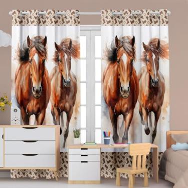 Imagem de Cortina Infantil Decorativa, 300x220cm, Poliéster, 2 Folhas, Estampada, para Quarto de Bebê e Criança (CAVALOS)