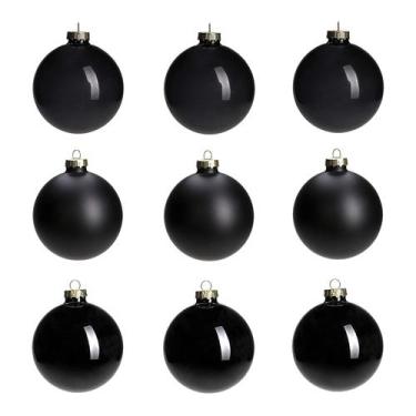 Imagem de Enfeites de Natal AOMOONOA, bola de vidro preta, 8 cm, conjunto de 9