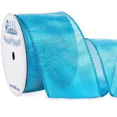 Imagem de Fita decorativa Ribbli Metálica Turquesa com fio 6,35 cm x 9 cm