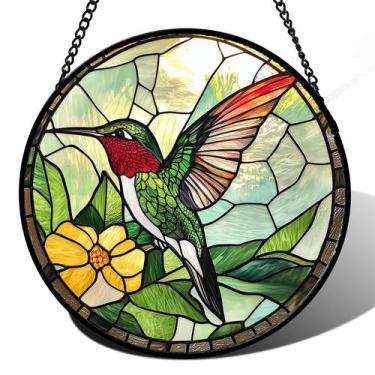 Imagem de Janela de vitral pendurada AMDERVEN Green Hummingbird 25 cm