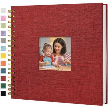 Imagem de Álbum de fotos Hiwhy 25x25cm, capa de linho, 80 páginas, vermelha