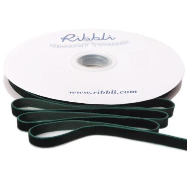 Imagem de Fita de veludo Ribbli 1 cm x 23 m Bobina contínua verde escuro