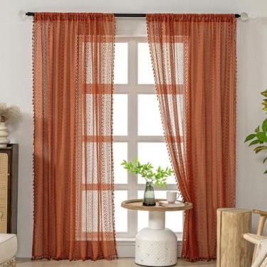 Imagem de Cortinas WAZZIO Burnt Orange Sheer, algodão, renda de crochê, 214 cm d
