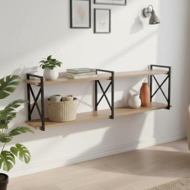 Imagem de Prateleira Estilo Industrial de Parede para Sala, Quarto, Cozinha, Escritório - Bimove (M. Amêndoa/S. Preto, 150x20)