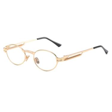 Imagem de HPIRME Óculos de sol retrô feminino estilo punk oval para homens redondos uv400(8)
