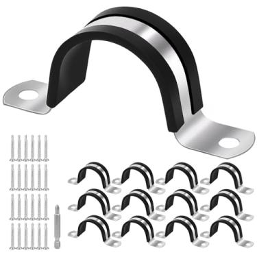 Imagem de Braçadeiras de tubo de 3,5 cm, braçadeira de fixação de tubos, braçadeira de aço inoxidável 304 e revestimento de borracha (12 peças de 32 mm)