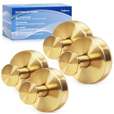 Imagem de Ganchos de ventosa para chuveiro sem broca - Ganchos de banheiro de aço inoxidável resistentes, montados na parede para toalhas, roupões, bucha - funciona em azulejo, vidro, espelho, cozinha (ouro