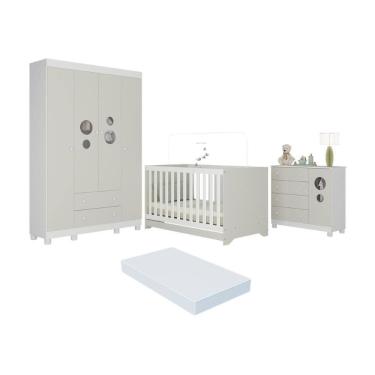 Imagem de Quarto de Bebê Completo com Berço Americano 3 em 1 Colchão Incluso Bombom Multimóveis MP4630