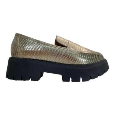 Imagem de Mocassim Oxford Feminino Salto Tratorado Vizzano Metalizado-Feminino