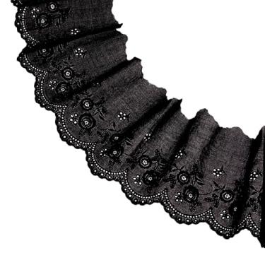 Imagem de letsinstyle Acabamento de renda com ilhó bordado de 5 metros, fita de algodão preta, borda ondulada bordada floral vintage para costura, artesanato, fantasia, cosplay, saia, toalha de mesa, cortina