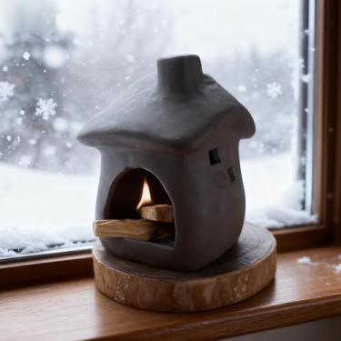 Imagem de Mougigi Queimador House Palo Santo – Mini suporte de chaminé de cerâmica com base estável | Perfeito para queimar sálvia, cones de incenso e essencial para altares zen, meditação, ioga, decoração de
