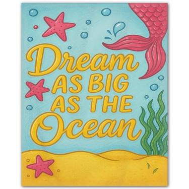 Imagem de ZUKIY Mermaid Dreams and Ocean Magic - Pôster de decoração de parede de sereia para quarto ou banheiro de meninas - Impressão colorida 20 x 25 sem moldura no fundo do mar - Arte de quarto para