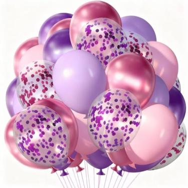 Imagem de 30 balões rosa e roxos balões de confete rosa metálico de 30 cm para aniversário, casamentos, formaturas, decoração de festa