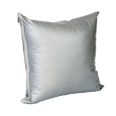 Imagem de Almofada Decorativa Impermeável com Zíper, Capa e Refil Siliconado, PVC Atóxico, Padrão Geométrico Azul e Turquesa, 45x45cm (Cinza)