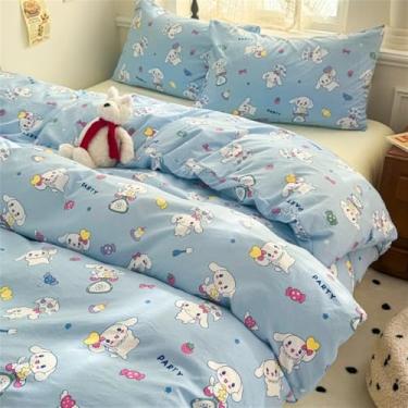 Imagem de XLCZMYL Adorável conjunto de capa de edredom de algodão minimalista com fronhas - tamanhos de cama de solteiro ou casal, adicione um toque de fofura ao quarto, cachorro canela, cama de 1,2 m, 4 peças