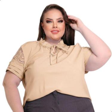 Imagem de Blusa Feminina Plus Size Evangélica Guipir Gola Pérolas - LOOK MODAS O
