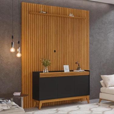 Imagem de Painel Ripado 184cm com Buffet Ripado 3 Portas 136cm - Via Nossa, Pret