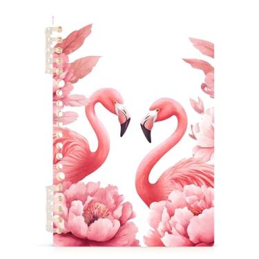 Imagem de Burbuja Caderno Flamingos Peonies, papel pautado universitário A5 com 60 folhas, fichário para escritório, 1 pacote