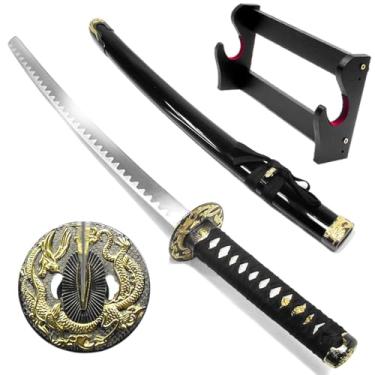 Imagem de Espada Katana Wakizashi Golden Dragon Aço Carbono + Suporte Dupla Função (Mesa/Parede) + Óleo lubrificante (93775)