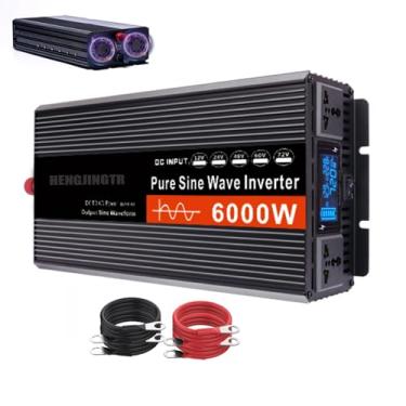 Imagem de HENGJINGTR 6000W Puro inversor de onda sinusoidal, com 2 saquetas AC/LCD Display, 24V a 230V inversor de potência do carro, conversor do inversor de potência,48v to 110v