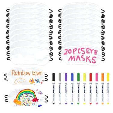 Imagem de 20 peças de máscara branca para os olhos com 10 canetas marcadoras de tecido, máscara de dormir, lembrancinhas de festa do pijama para meninas, jogos de festa, dormir, branca, macia, cobertura para os
