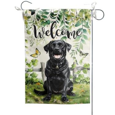 Imagem de Bandeira de jardim de cachorro labrador 30,5 x 45,7 cm, bonito preto de laboratório, folhas verdes, primavera, bandeira de gramado vertical, bandeiras de caixa de correio dupla face para decoração de
