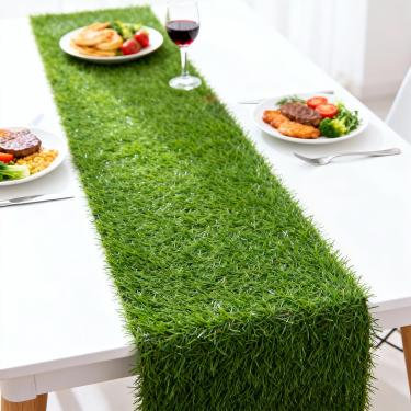 Imagem de DOTUHAO Caminho de mesa de grama artificial, tapete de grama sintética verde de 0,3 m x 1,2 m, caminho de mesa de grama sintética para festa, casamento, decoração de jardim, decoração interna e
