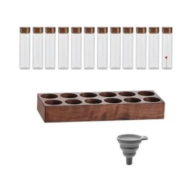 Imagem de Suporte Expositor De Tubos De Grãos De Café Em Madeira Maciça Com Vidr