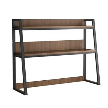 Imagem de Organizador de mesa de escritório - Estante de mesa de mesa de escada industrial de 2 níveis, prateleira de exibição de mesa, estante de mesa de escritório de metal de madeira, rack de armazenamento